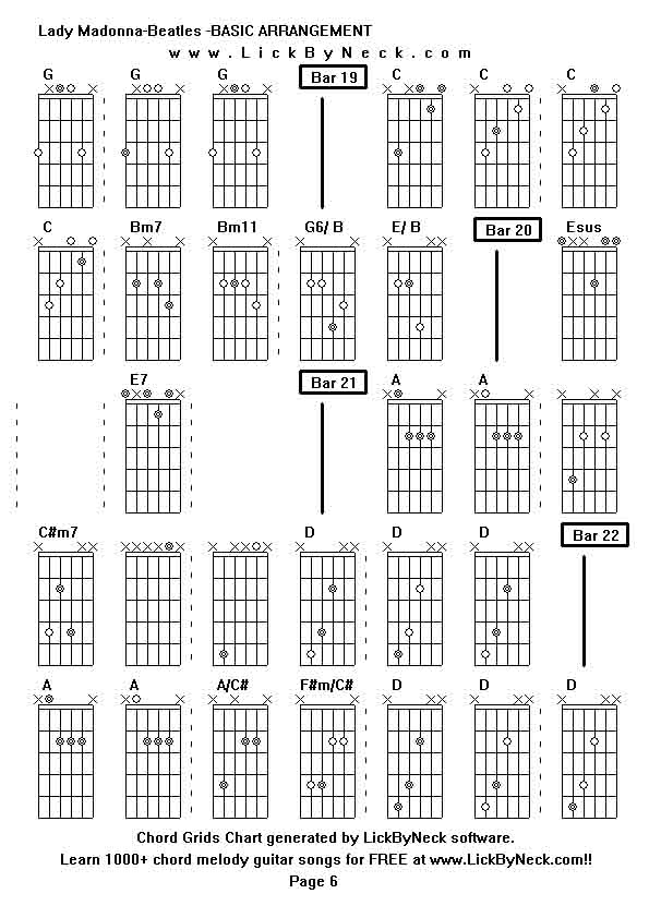 Chord Grids Chart of chord melody fingerstyle guitar song-Lady Madonna-Beatles -BASIC ARRANGEMENT,generated by LickByNeck software.